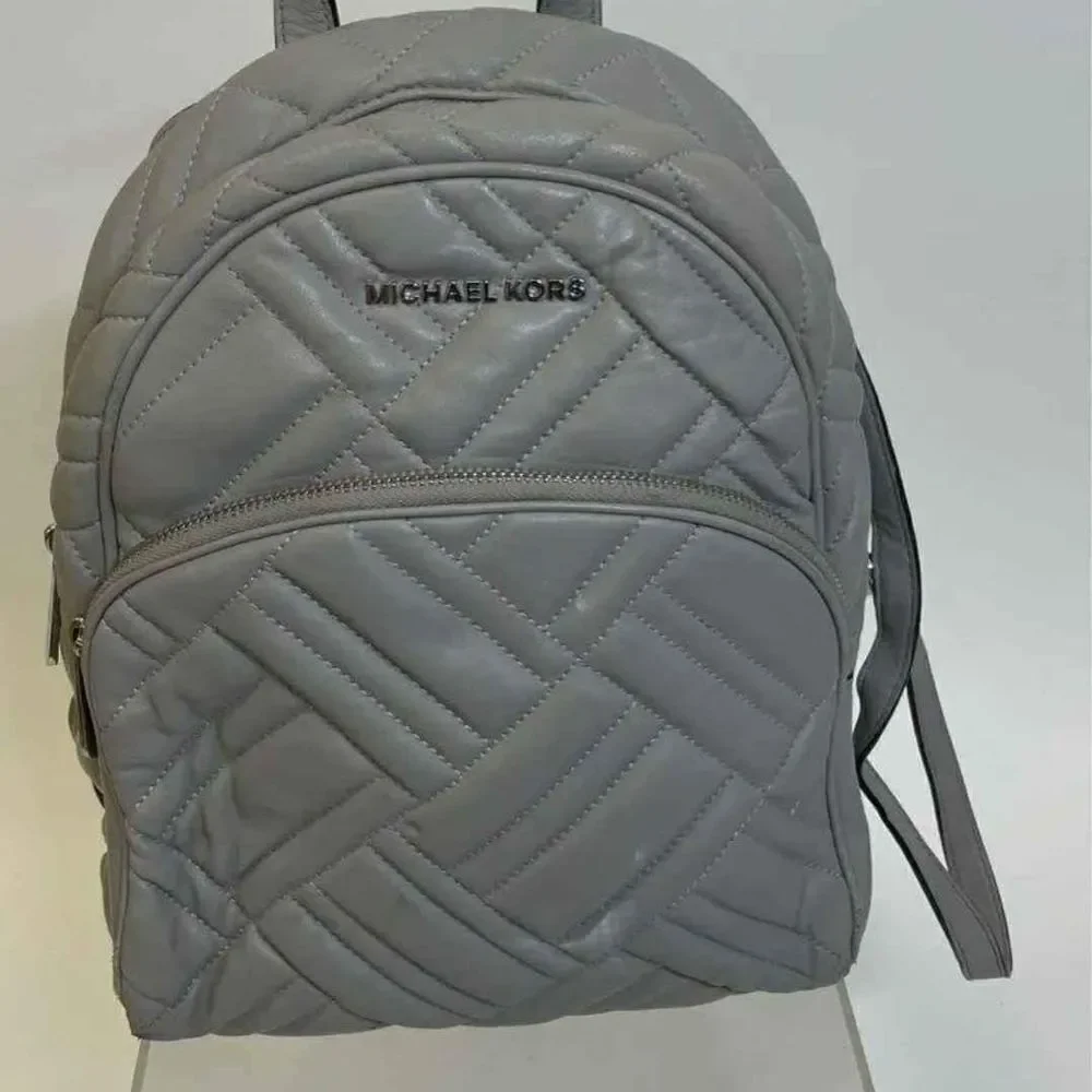 Michael Kors MK Designer Gray Quilted Chevron Backpack Shoulder Bag